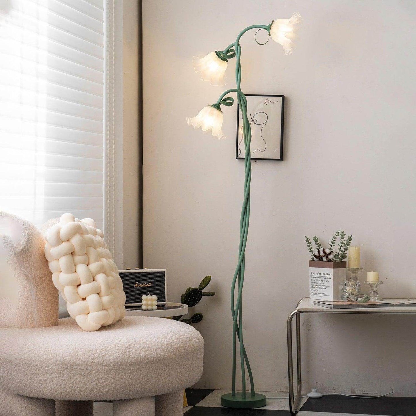 Green Flowers Floor Lamp