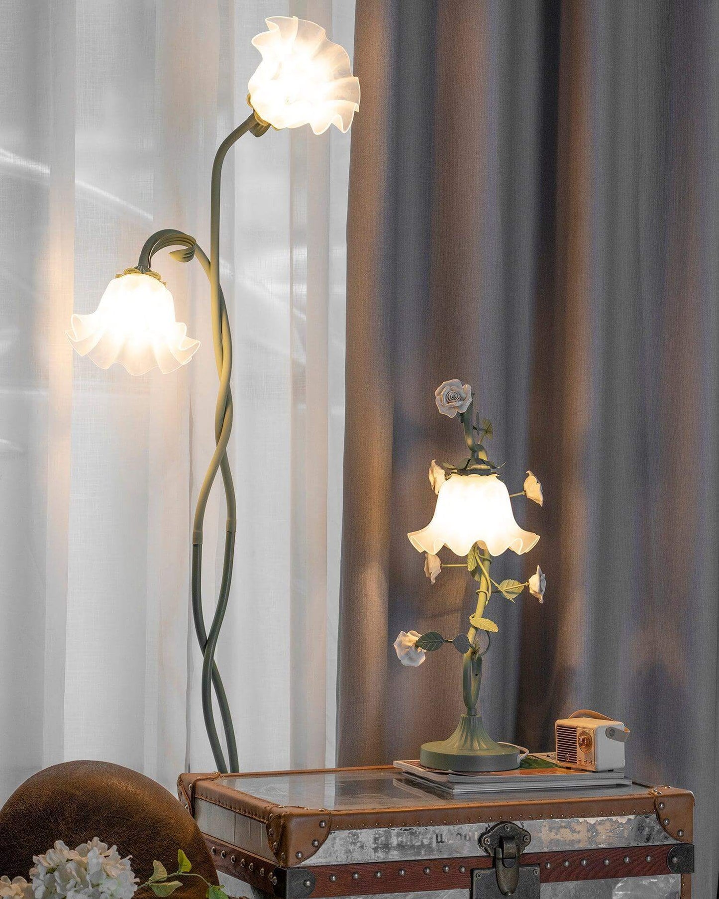 Green Flowers Floor Lamp