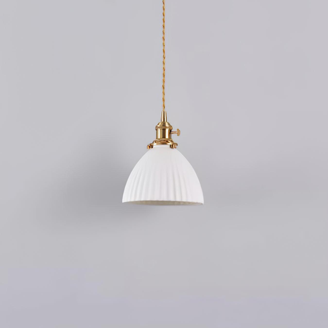 Brass Pleated Ceramic Pendant Lamp