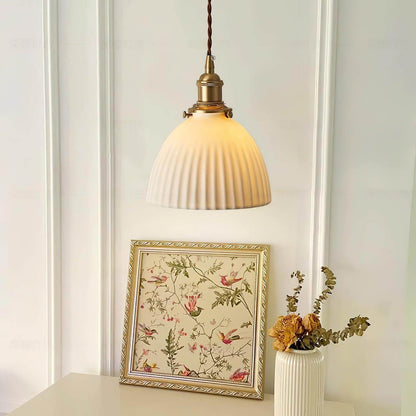 Brass Pleated Ceramic Pendant Lamp