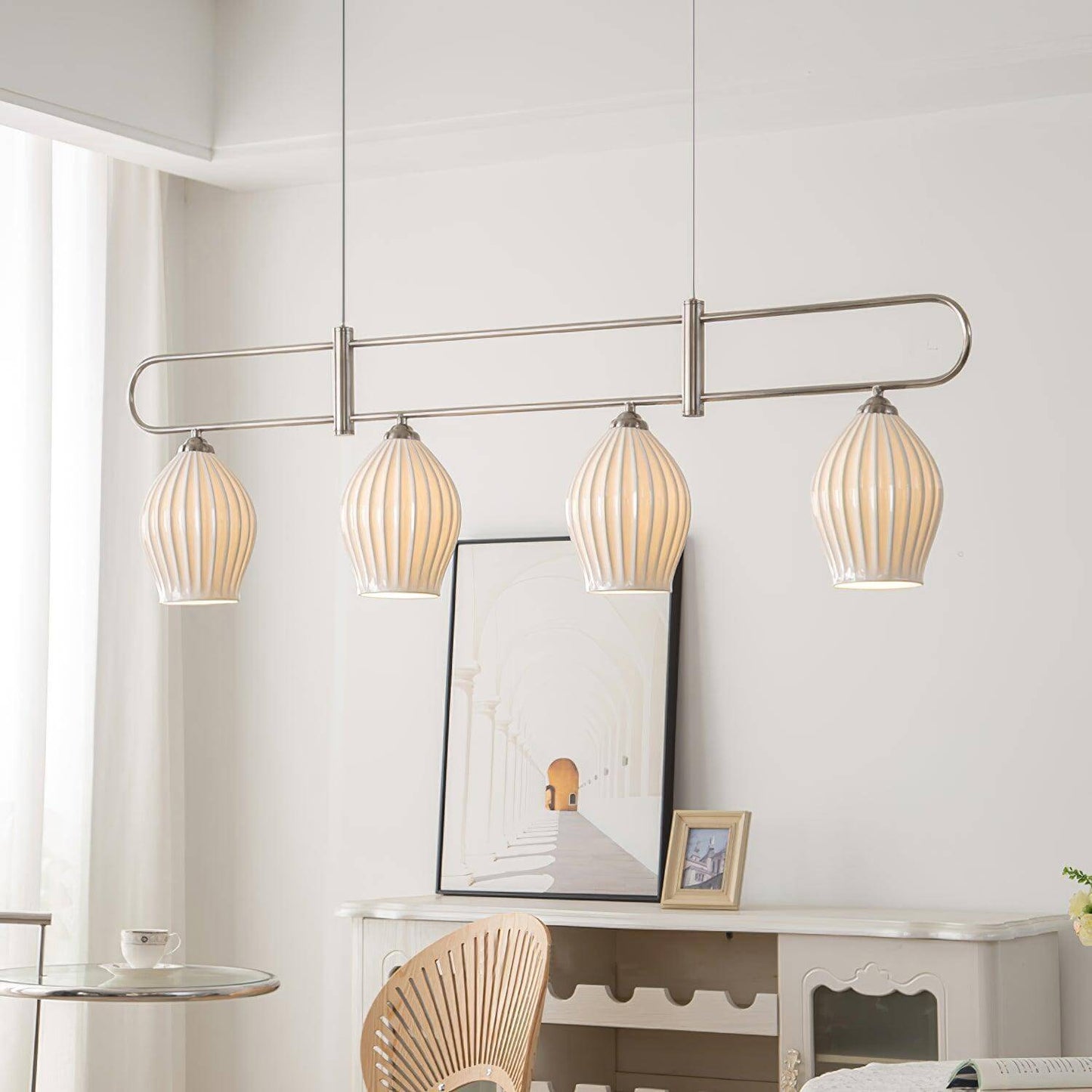 Ceramic Ribbed Linear Pendant Light