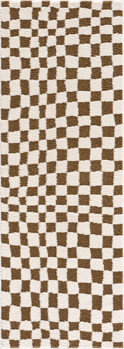 Lajos Brown Checkered Shag Rug - Clearance