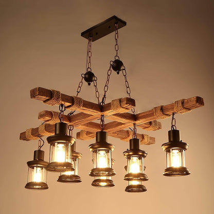 Vintage Wood Glass Chandelier