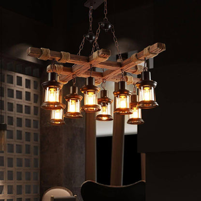 Vintage Wood Glass Chandelier
