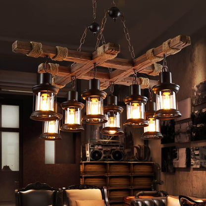 Vintage Wood Glass Chandelier