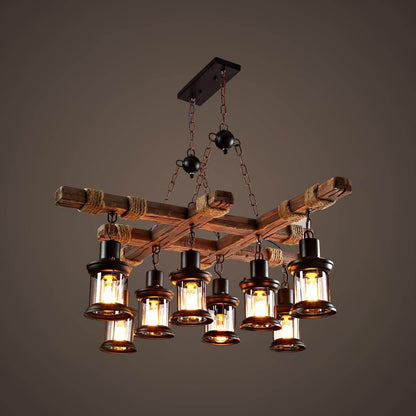 Vintage Wood Glass Chandelier