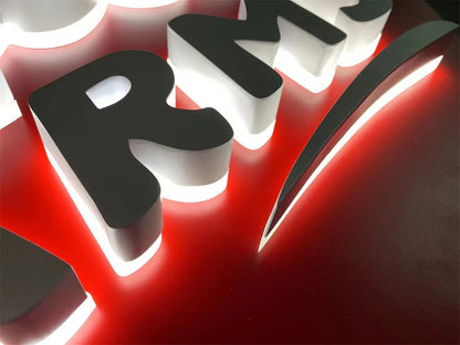 3D Backlit Acrylic Business Sign – Custom LED Logo Sign with Metal Backplate