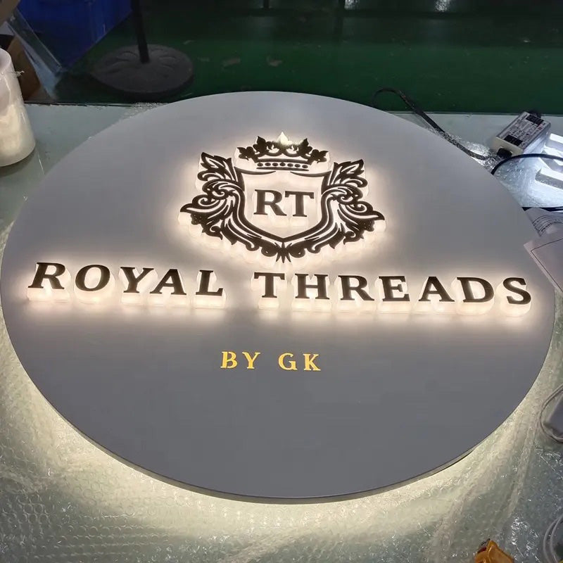 3D Backlit Acrylic Business Sign – Custom LED Logo Sign with Metal Backplate