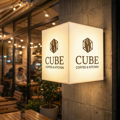 Cube LED Light Box Sign – Custom Acrylic Business Display