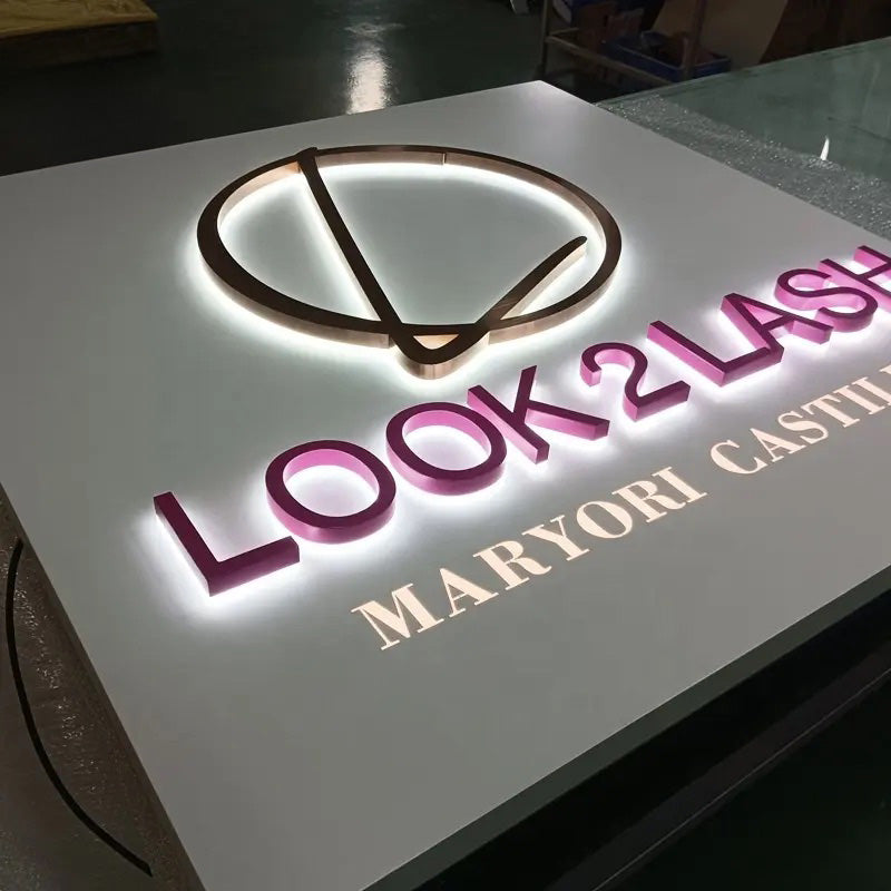 3D Backlit Acrylic Business Sign – Custom LED Logo Sign with Metal Backplate